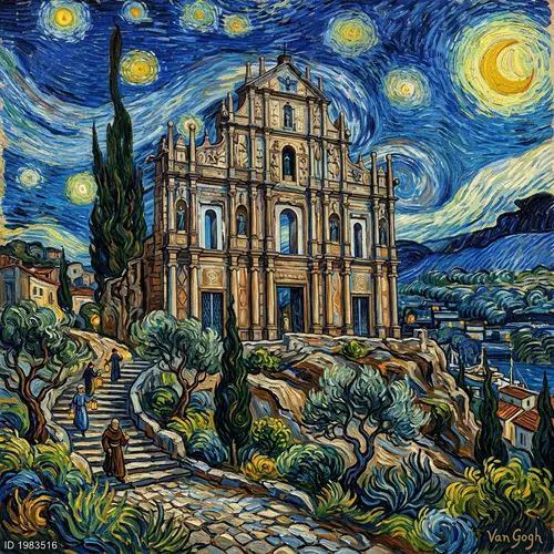 Macau Ruins of St. Paul's in Van Gogh Style