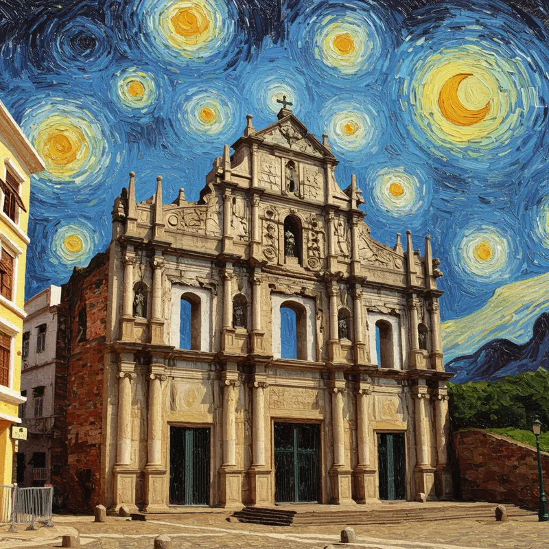 Macau Ruins of St. Paul's in Van Gogh Style