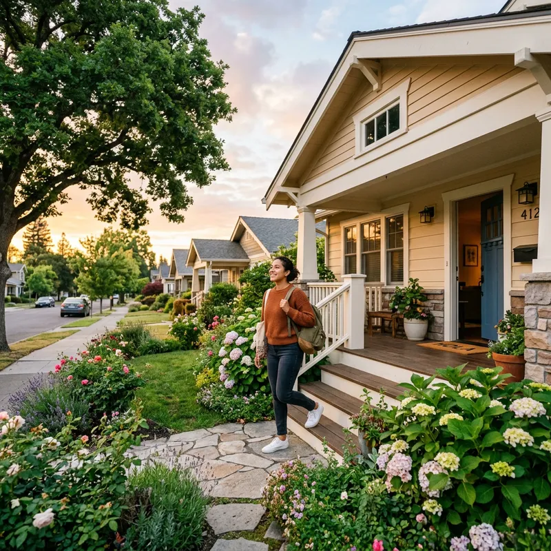 Young Hispanic Woman Stepping Out of Her Home