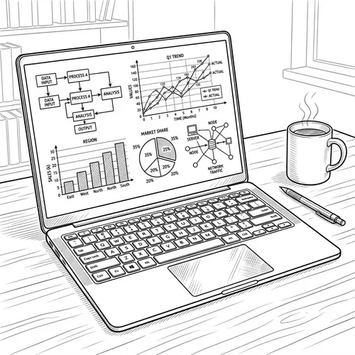 Modern Black and White Line Art of Laptop Computer