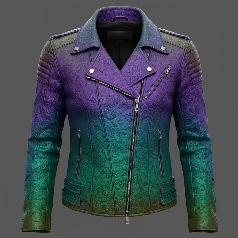 Stylish Leather Jacket in Green Blue & Purple