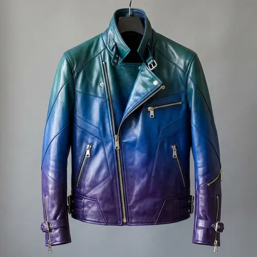 Stylish Leather Jacket in Green Blue & Purple