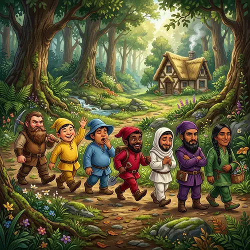 7 Unique Dwarfs: Meet the Colorful Characters in Earth-Toned, Yellow, Blue, Red, White, Purple, and Green Attire