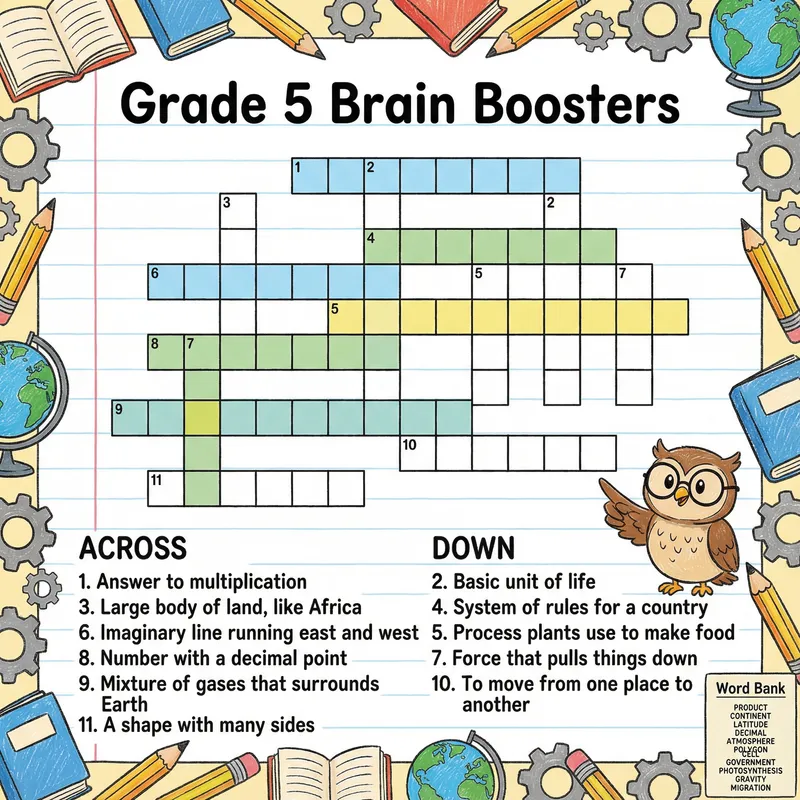 Fun Crossword Puzzle for 5th Grade Students