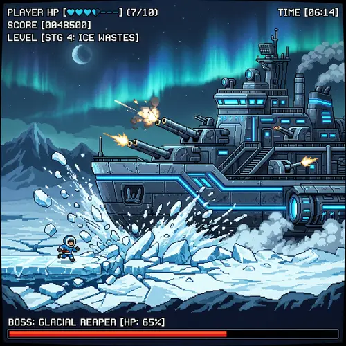 Epic Pixel Art Boss Icebreaker Ship Screenshot