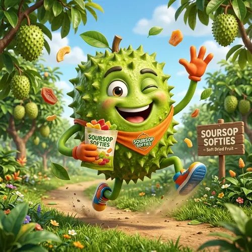 Cheerful 3D Soursop Mascot for Dried Fruit Brand
