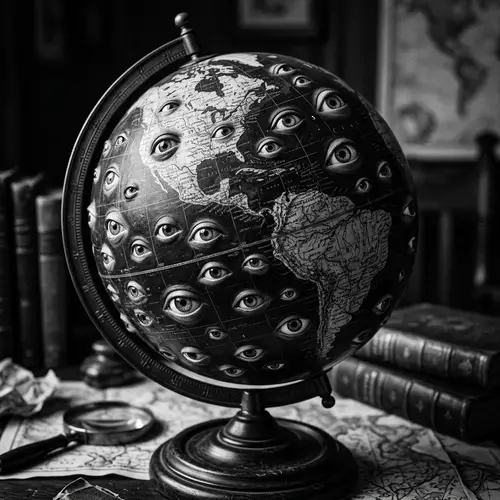 Surrealistic Globe with Scattered Eyes in Monochrome Tones