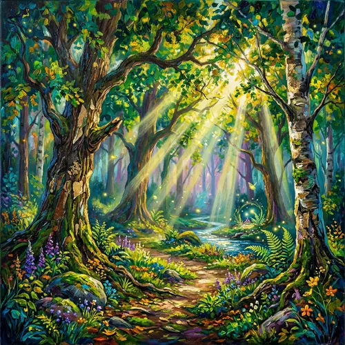 Enchanting Mystical Forest Artwork | Vibrant Mixed Media