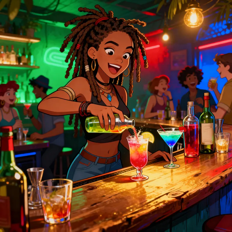 Vibrant Cartoon Bartender Illustration