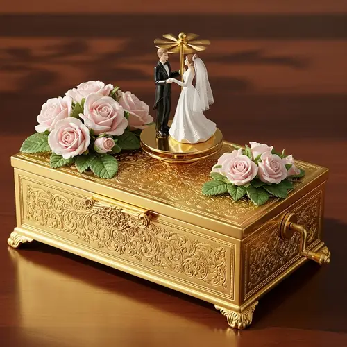 Golden Jewelry Box with Roses and Spin Mechanism
