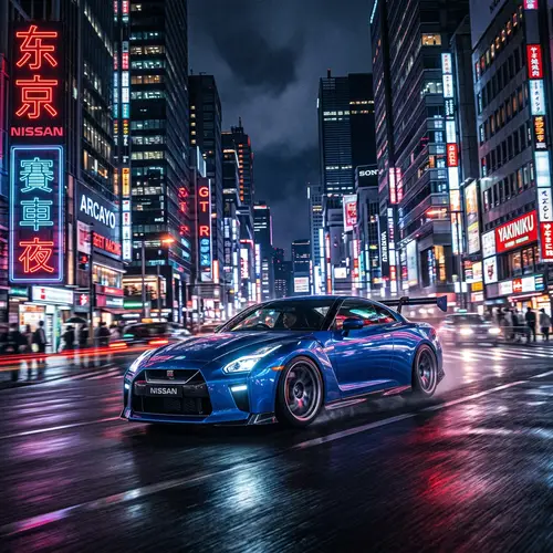 Nissan GTR R35 Speeding Through City at Night | Neon Lights