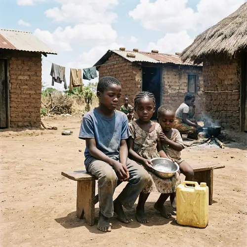 African Children in Need: Seeking Food and Water in Poor Living Conditions