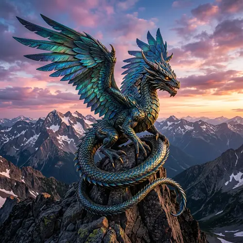 Twisted Dragon Sculpture | Majestic Wings and Metallic Scales