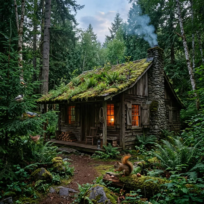 Peaceful Wooden Cabin Escape in Enchanting Forest Peaceful Wooden Cabin Escape in Enchanting Forest