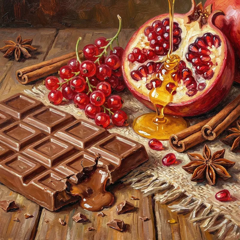 Delectable Milk Chocolate with Red Currant, Pomegranate, Honey & Spices