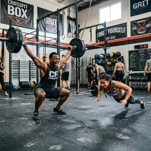 Dynamic CrossFit Gym: Energetic Athletes, Vibrant Environment