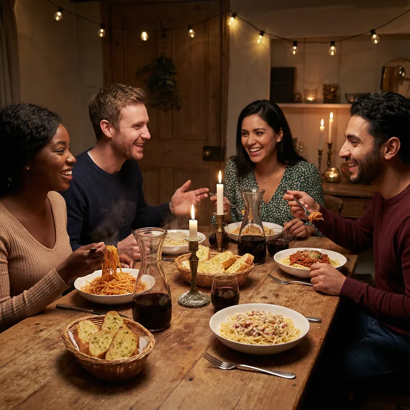Dinner Among Friends: Enjoying Pasta Together