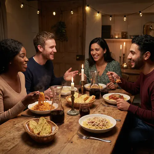 Dinner Among Friends: Enjoying Pasta Together