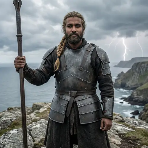 Stoic Powerful Figure with Dark Blond Hair | Strength and Composure