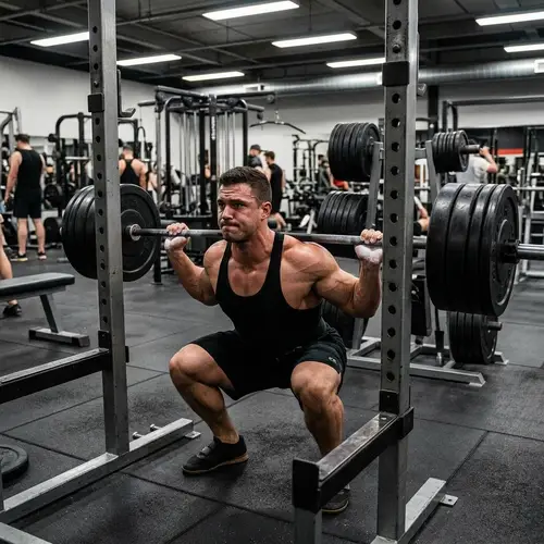 Muscle Guy Squatting for Strength Training