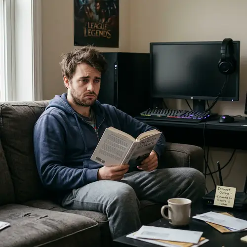Sad Man Reading a Book Instead of Playing LOL