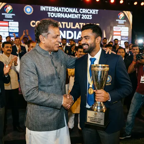 Indian Politician Congratulating Cricket Star - 2023 Victory