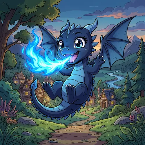 Endearing Dark Blue Dragon Breathing Vivid Blue Fire