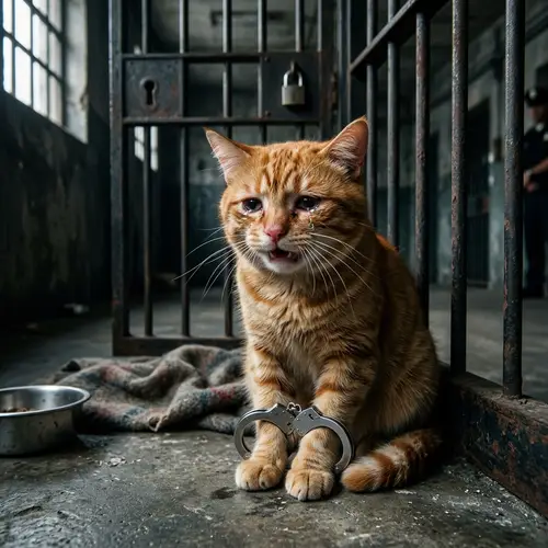 Crying Orange Cat in Handcuffs: A Feline Tale