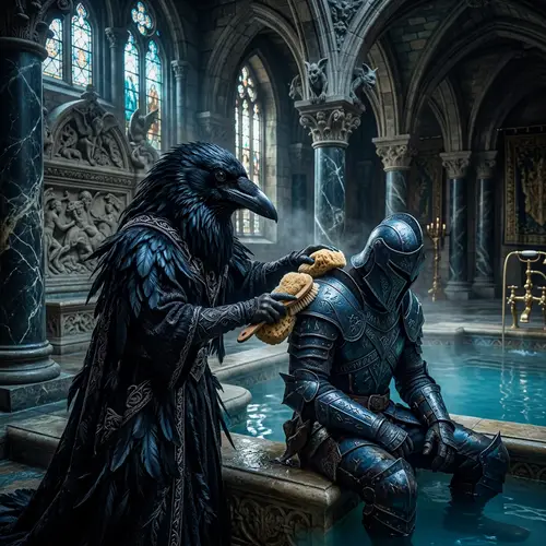 Corvus Corax and Konrad Kurze: A WH40K Bath Scene