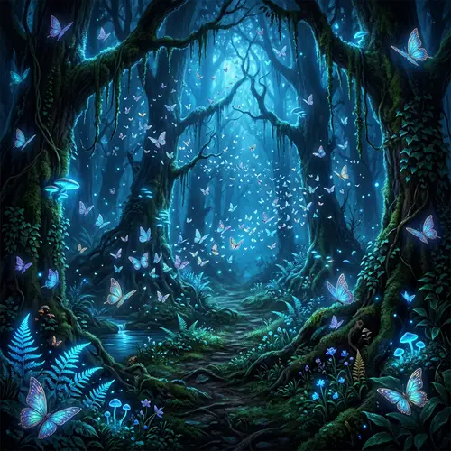 Enchanting Dark Background with Blue Butterflies