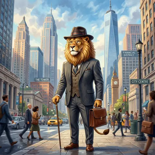 Majestic Lion in Dapper Suit: Whimsical Illustration