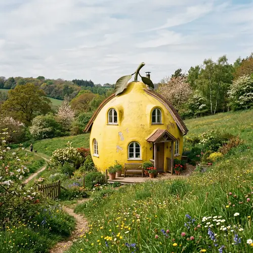 Lemon-Shaped House on Spring Meadow | Kodak Vision3 500