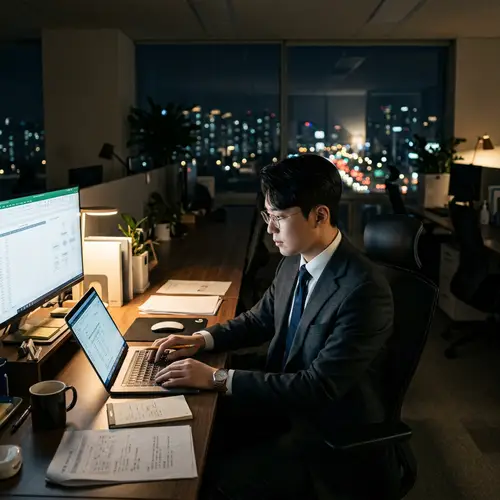 Stylish Korean Man in Dark Office Suit