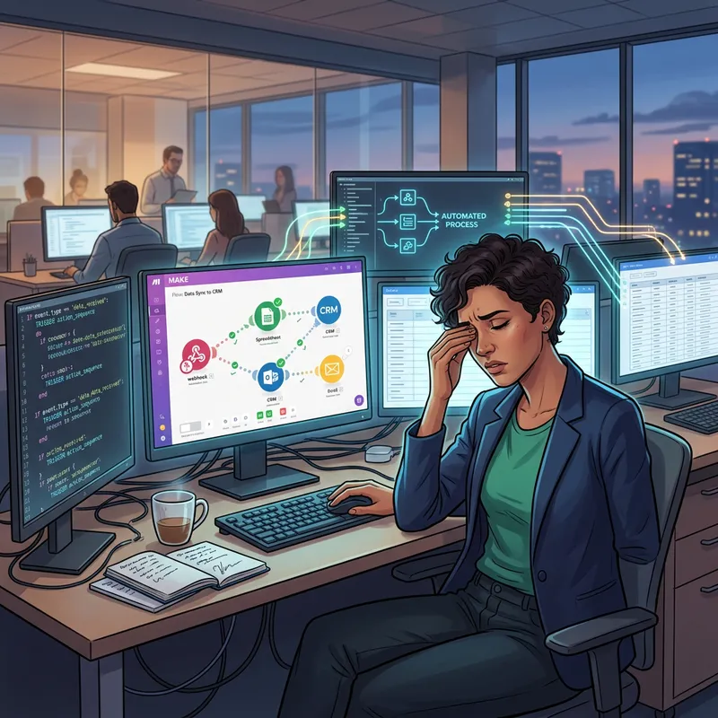 Illustration of Busy Woman Automation Expert Using Smart Task Automation