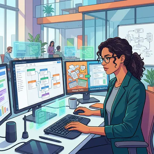 Female Automation Specialist Efficiently Automating Tasks | Website Name