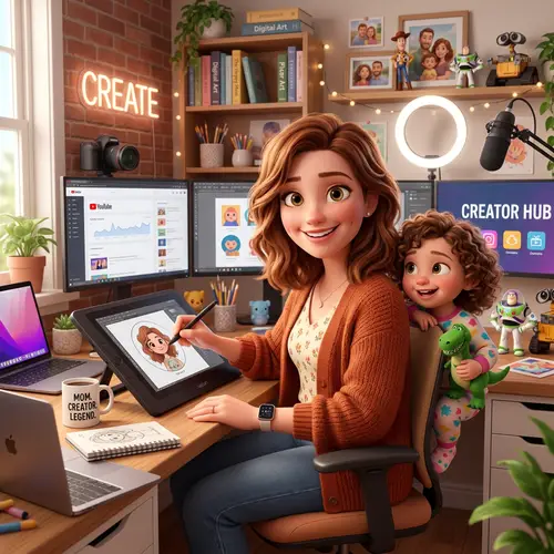 3D Pixar Illustration of a Friendly Digital Creator Mom