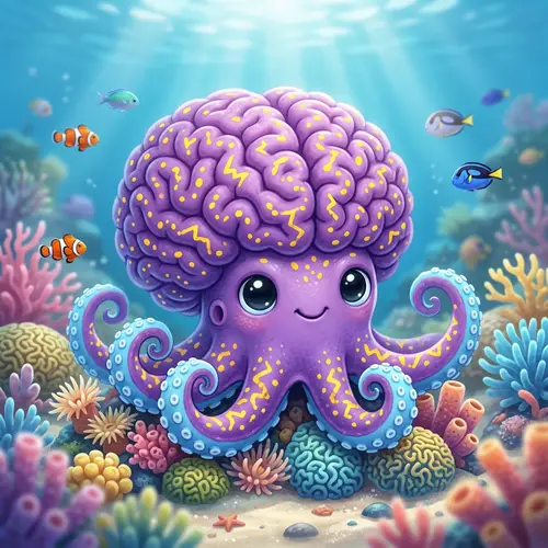 Cute Purple Octopus with Blue Underside