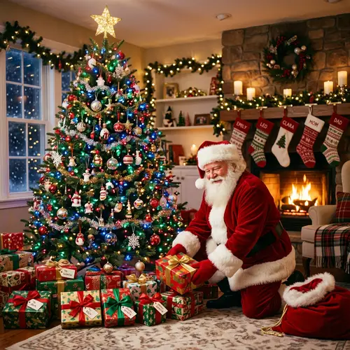Delightful Christmas Setting with Santa Claus and Gifts