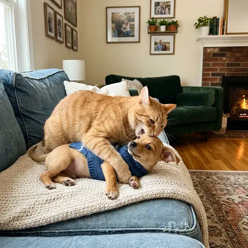 Cat Pretends to Eat Dog: A Playful Friendship