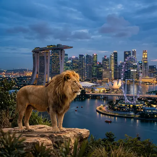 Realistic Lion with Singapore Skyline Art