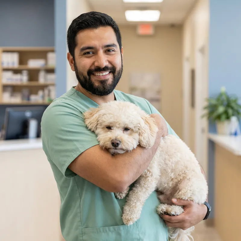 Nurse Holding a Cute Dog: Compassion in Care