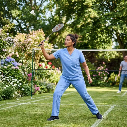 Nurse Playing Badminton: Focus and Fun in Nature