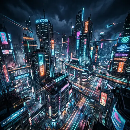 Futuristic Cityscape: Vibrant Neon Lights & High-Tech Marvels