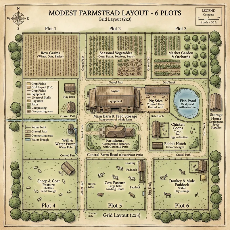 Modest Farm Layout Blueprint on Six Plots Modest Farm Layout Blueprint on Six Plots