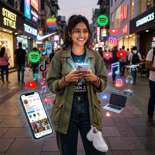 Trendy South Asian Woman Embracing Modernity and Technology