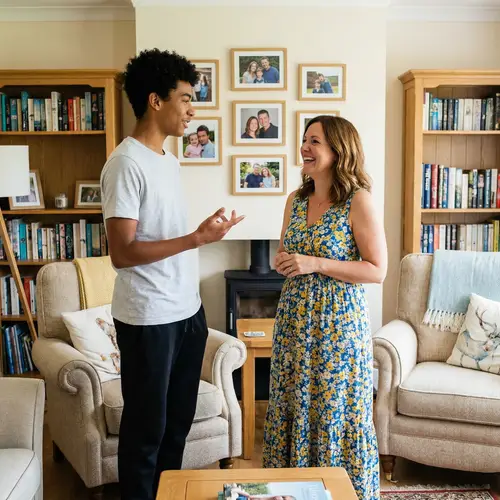 Engaging Conversation Between Teenage Boy and Mother - Heartwarming Scene