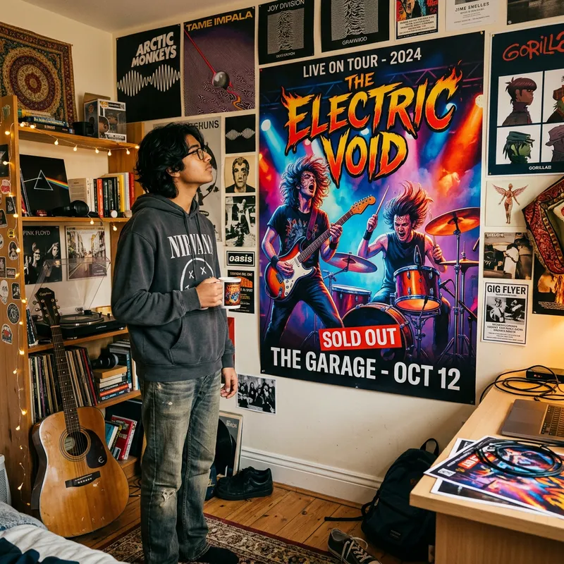 Teenager Admiring Energetic Rock Band Poster Teenager Admiring Energetic Rock Band Poster