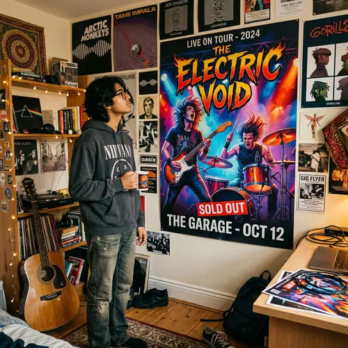 Teenager Fascinated by Colorful Rock Band Poster