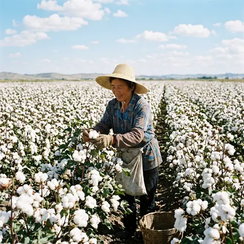 Radiant Cotton Field with Asian Female Farmer