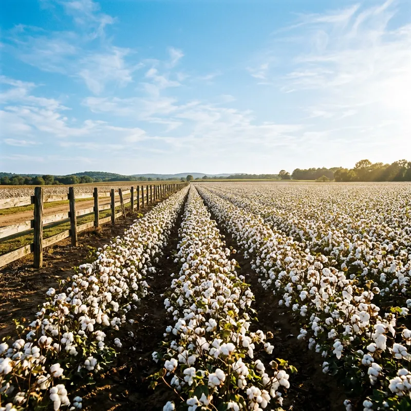 Sunny Cotton Field Without Farmer - Tranquil Nature Scene